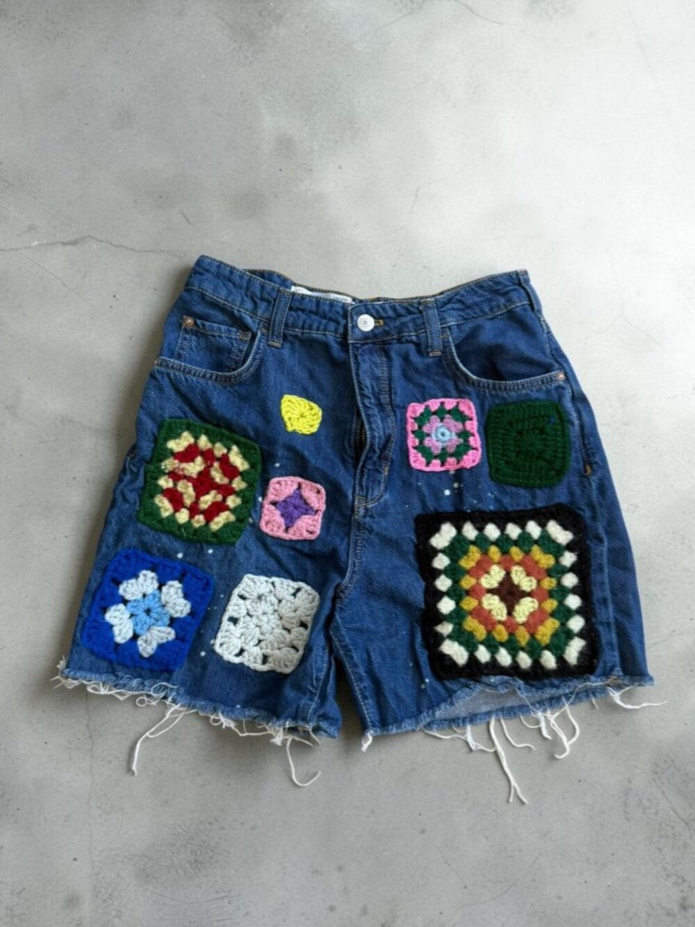 SERIES Renuuly Patchwork Crochet Denim Shorts Size 30 Petite